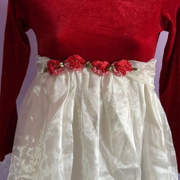 Cassie’s Creations Size 10 Red Velvet Empire Waist Dress Floral Holiday - Picture 3 of 6